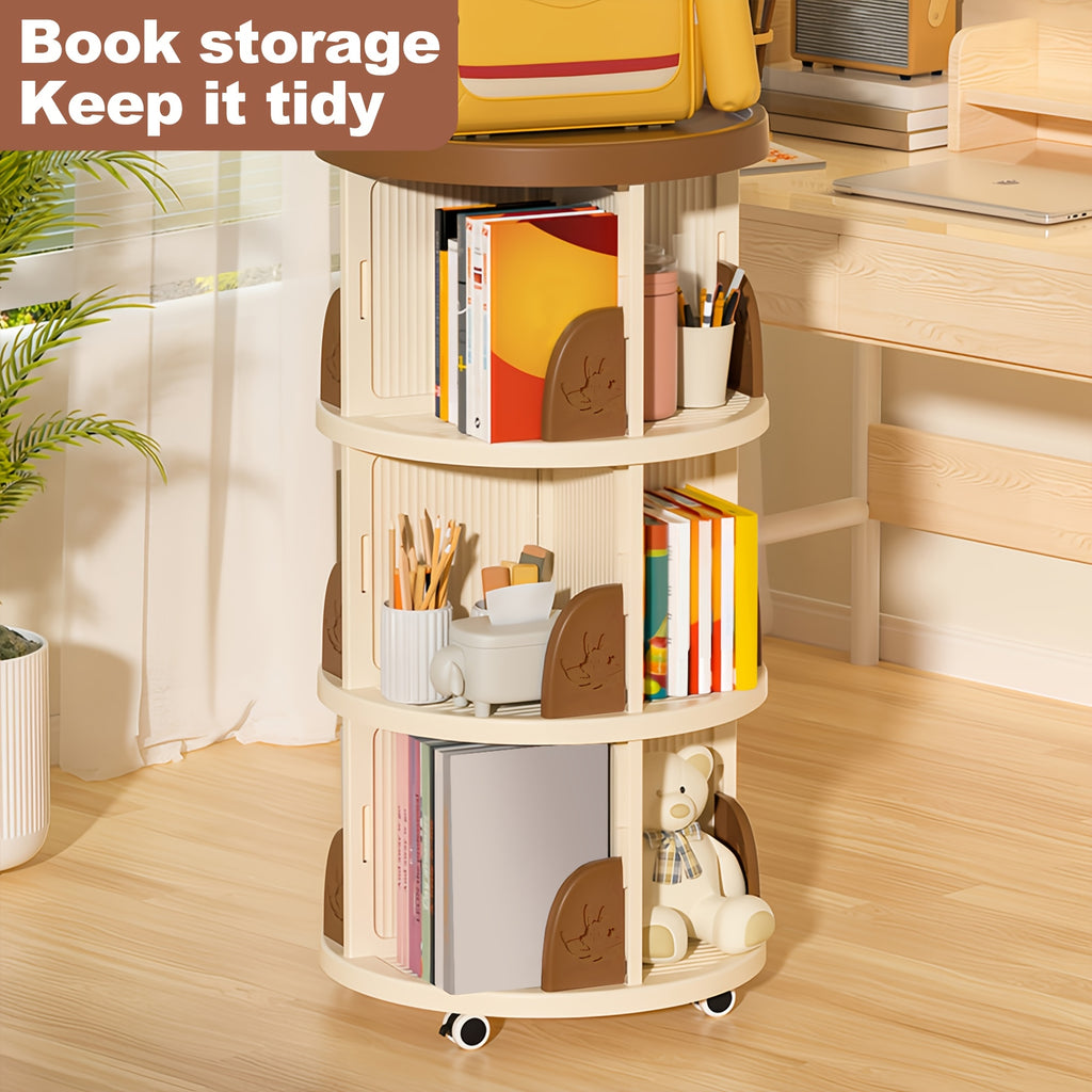 2\u002F3 Layer Swivel Bookshelves, 360° Rotatable Plastic Display Stands, Space Saving Design - Home Storage Shelf, Green\u002FBrown, Storage Shelf for Study, Bedroom, Living Room, Library, Etc.