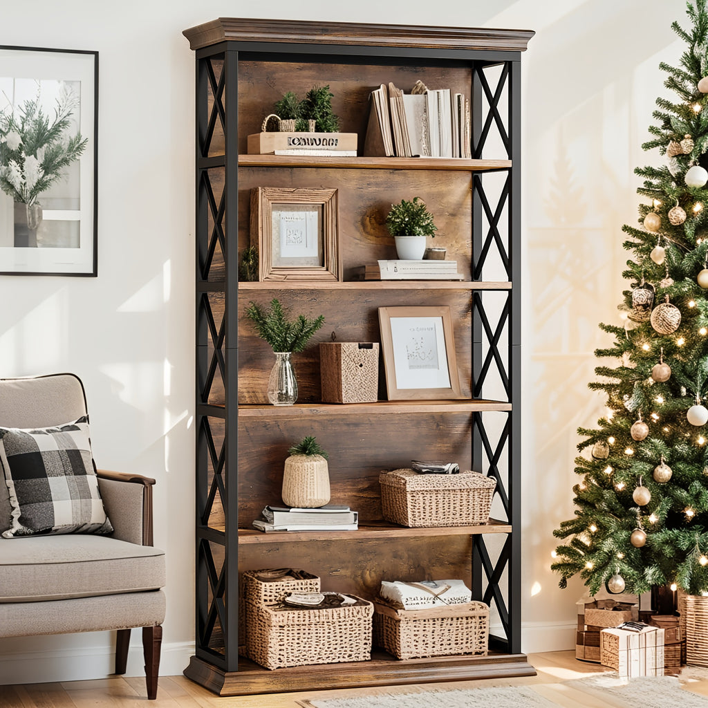 Industrial Bookshelves And Bookcases Floor Standing 6 Shelf Display Storage Shelves 70.87 In Tall Bookcase Home Decor Furniture For Home Office, Living Room, Bed Room