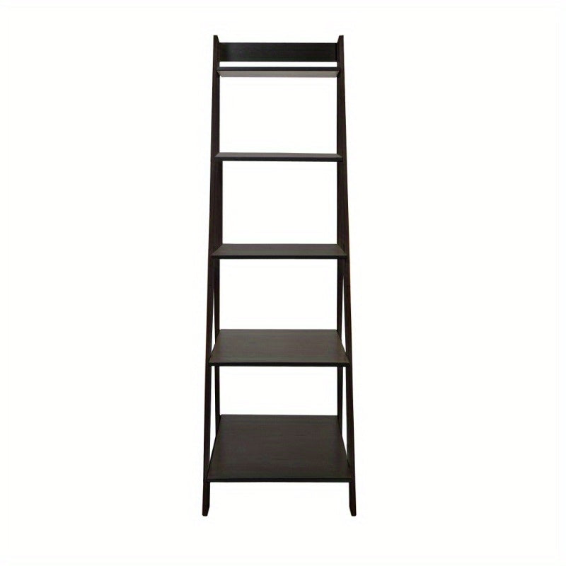 Solid Wood 5-Shelf Ladder Bookcase - Modern Black Bookshelf with Sturdy A-Frame Design, Space-Saving Vertical Storage for Home Office, Living Room, Dorm - Easy Assembly, Compact Bookcase for Small Spaces (Assembled Height \u003C27\
