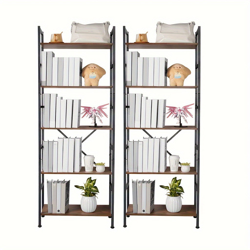 3-Tier\u002F5-Tier Metal Bookshelf - Rustic Brown Modern Classic Design, 27\