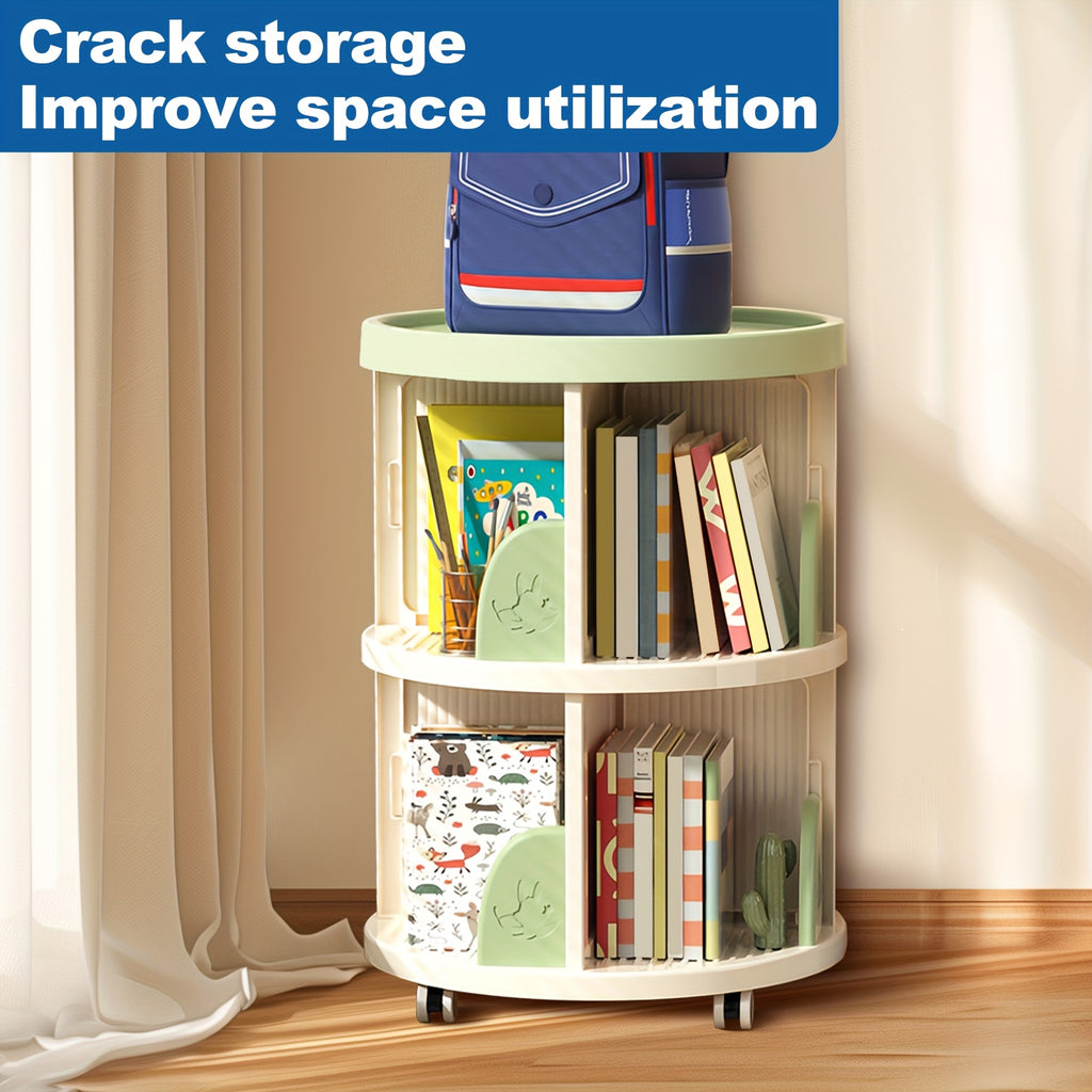 1pc Movable Bookcase, 2\u002F3 Tier Tableside Bookcase, Floor Desk Trolley On Wheels, Durable Book Storage Rack, Office School Supplies Storage Shelf, Green\u002FBrown, Suitable for Pencil Holder, Textbooks, Document Storage, Office Supplies Storage