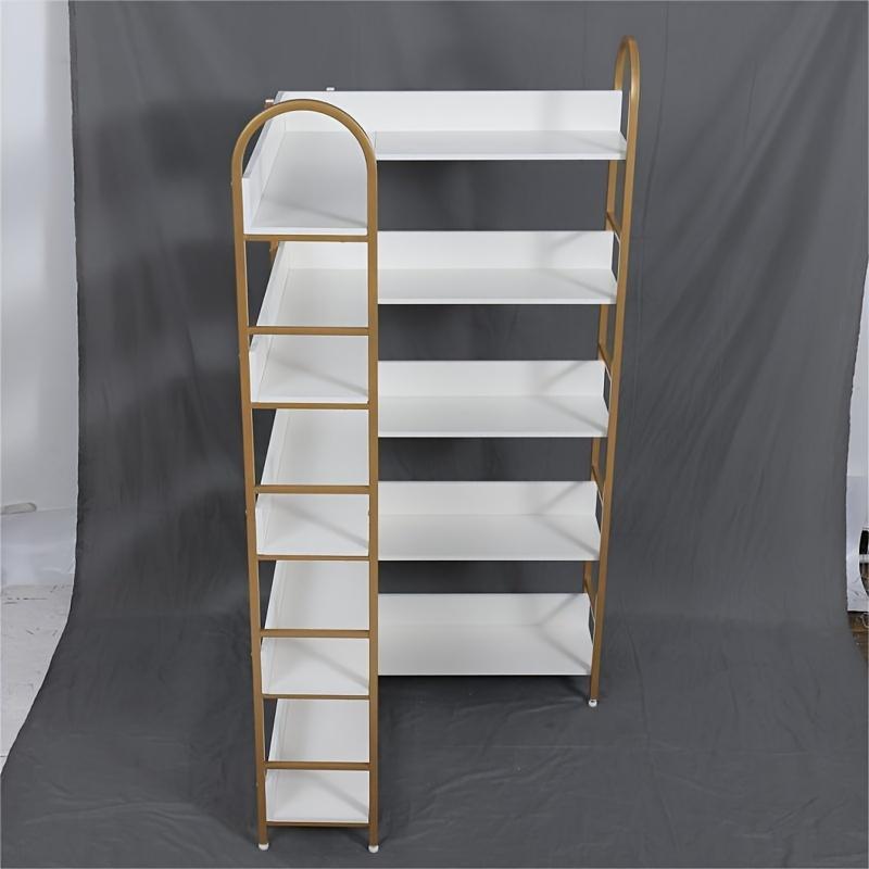 1pc Contemporary 5-Tier Lockable Metal Corner Bookshelf, Floor Mount Storage Rack with Back, No Electricity Needed, White and Golden, Storage Cabinets