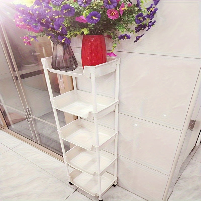 5-Tier Rolling Bookshelf with Wheels - Easy Assembly Plastic Storage Rack for Books, Tools & Household Items - Perfect for Bedroom, Bathroom, Kitchen & Living Room, Utility Shelves