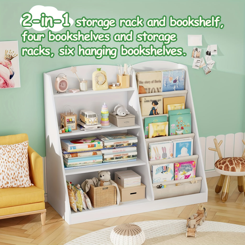 White Storage Bookshelf, Storage Cabinet, Scattered Books, Toy Shelf, Multifunctional Storage Organizer, Six Story Display Cabinet with Bookshelf, Bedroom, Living Room, Game Room, Small Room Office, Home, School Shelf, Newspaper Rack.