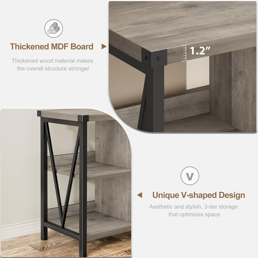 8 Cube Storage Organizer Bookshelf, 3 Tier Metal Horizontal Bookcase, 62 Inch Console Bookshelves, Industrial Storage Bookcase For Entryway, Long Low Bookshelf For Living Room-Retro Gray