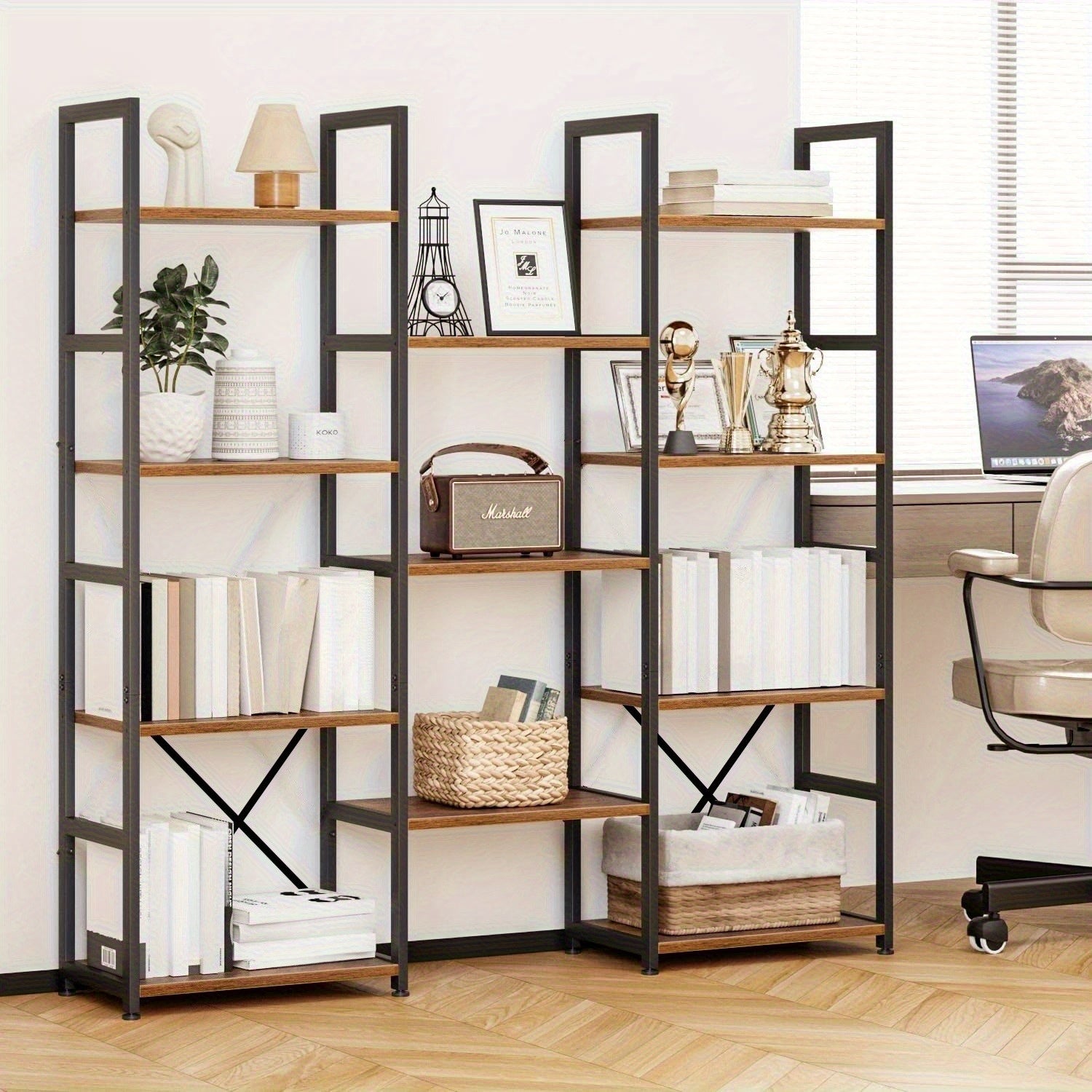 1pc Multi-Tier Heavy-Duty Metal Shelf - Suitable for Garage\u002FOffice\u002FKitchen, Sturdy Freestanding Bookcase with Space-Saving Design, Easy to Assemble in 4 Sizes