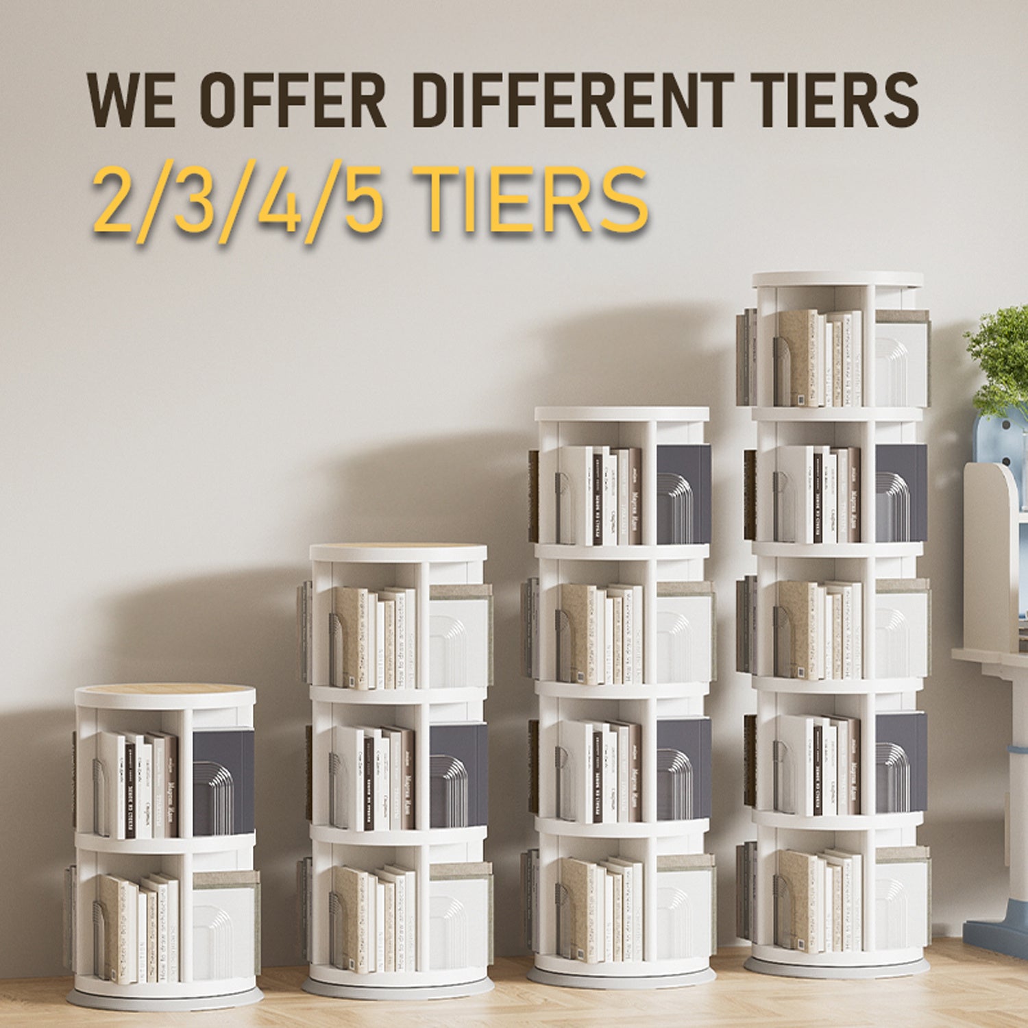 360° Rotating Bookshelf, 2\u002F3\u002F4\u002F5-Tier Space-Saving Book Organizer, 360° Swivel Storage Shelf for Living Room, Bedroom, Office, Durable and Modern Design, Easy to Assemble