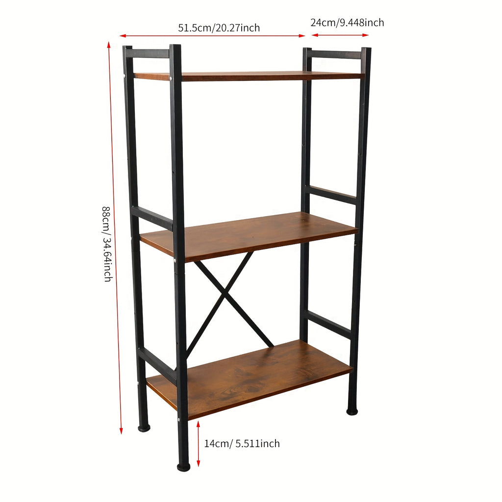 Adjustable 3-Tier Metal Bookshelf with X-Style Reinforced Shelves - Freestanding, Easy Assembly, Sturdy Black Finish for Office, Living Room, Bedroom Storage, Bookcase Furniture, Versatile Shelving Unit, Modern Aesthetic, Durable Construction