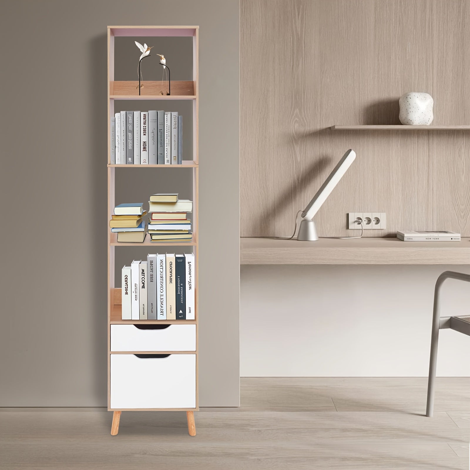 TFCFL 70.87inch Tall Oak Color Floor Standing Bookshelf with Drawers - Multi-Purpose Plastic Cabinet for Living Room, Office, Kitchen - Easy Assembly, No Metal Pipes, Versatile Storage Solution, Bookcase Furniture, Utility Racks