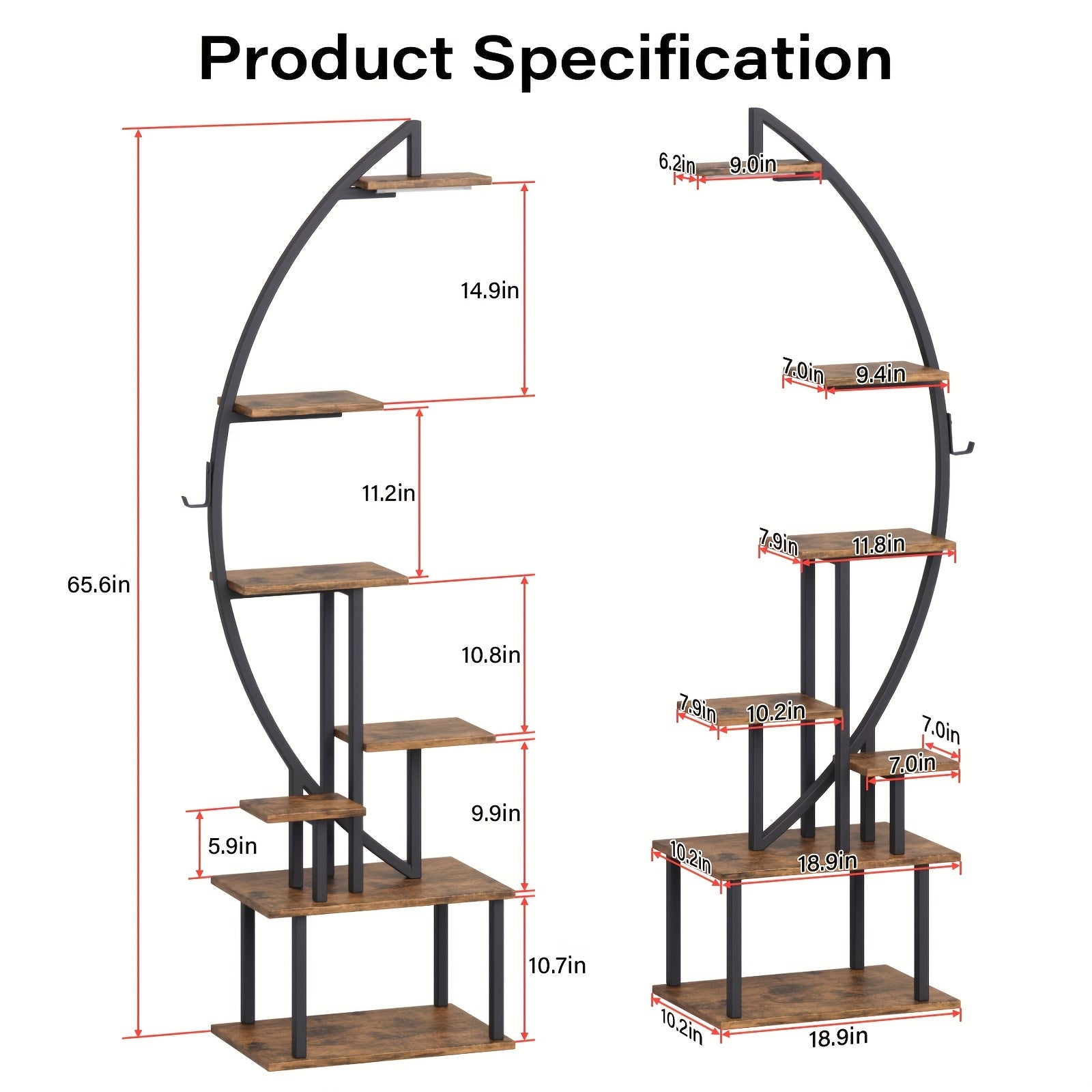 2pcs Bookshelf With Lights, 7 Tiered 65' Multi-functional Metal Black&brown Shelving Unit Wood Bookcase For Books Handicraft Decorations Frames Multiple, Corner Display Stand For Living Room Study Room Bedroom Hallway Good Choice For Gifts Home Decor