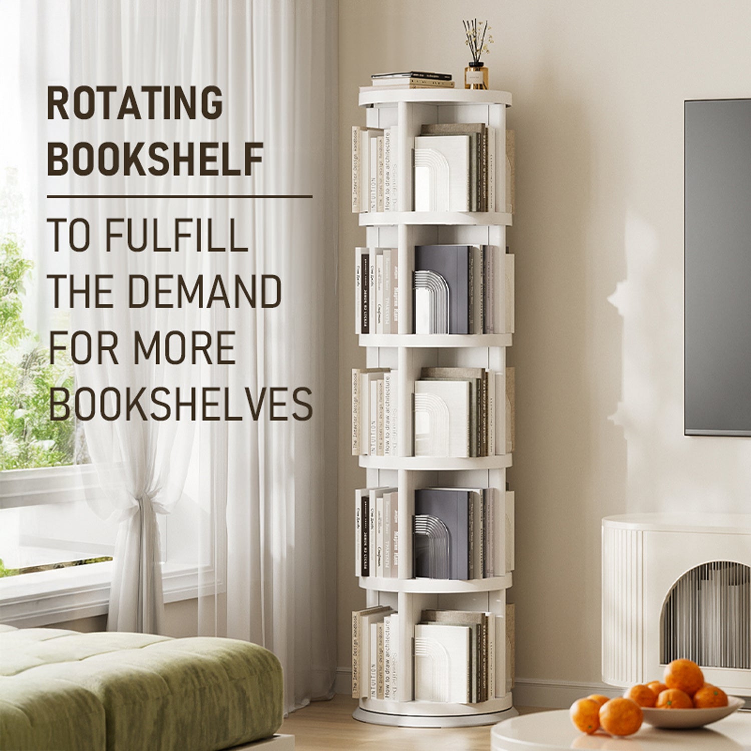 360° Rotating Bookshelf, 2\u002F3\u002F4\u002F5-Tier Space-Saving Book Organizer, 360° Swivel Storage Shelf for Living Room, Bedroom, Office, Durable and Modern Design, Easy to Assemble
