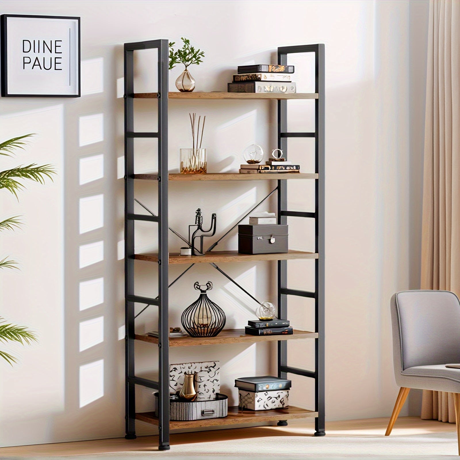 1pc Multi-Tier Heavy-Duty Metal Shelf - Suitable for Garage\u002FOffice\u002FKitchen, Sturdy Freestanding Bookcase with Space-Saving Design, Easy to Assemble in 4 Sizes