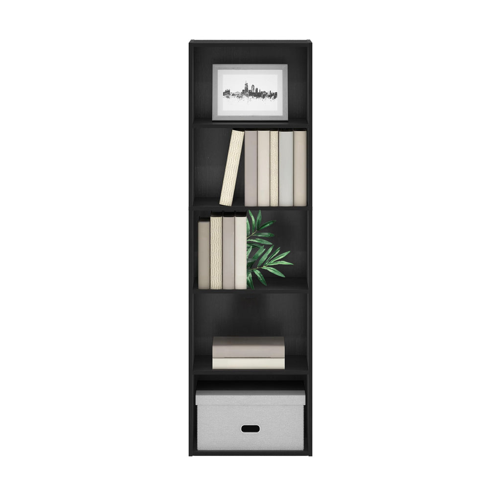 Made in Malaysia, 5-Tier Wooden Bookcase, Sturdy Storage Shelf, Easy Assembly, Bookshelf Organizer for Living Room, Bedroom, Office, or Library