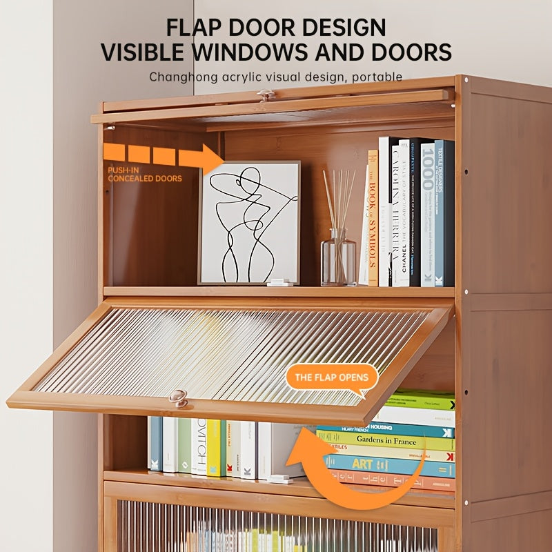 Chic 4-Tier Wooden Bookcase with Clear Acrylic Doors - Versatile Storage Organizer for Home & Office, Easy Assembly