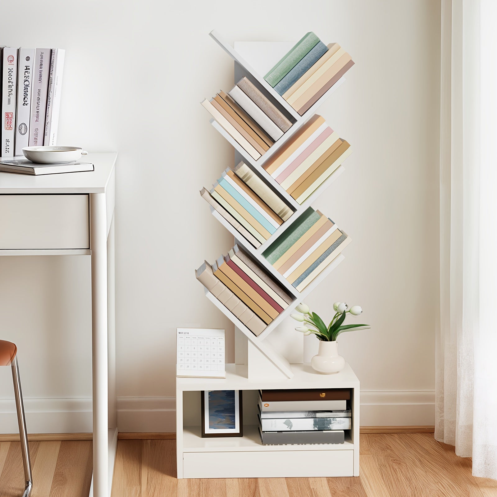 8-Tier Tall Wood Bookshelf with Drawer - Freestanding Vertical Space-Saving Design, Tip-Resistant Sturdy Wood Construction, 27\