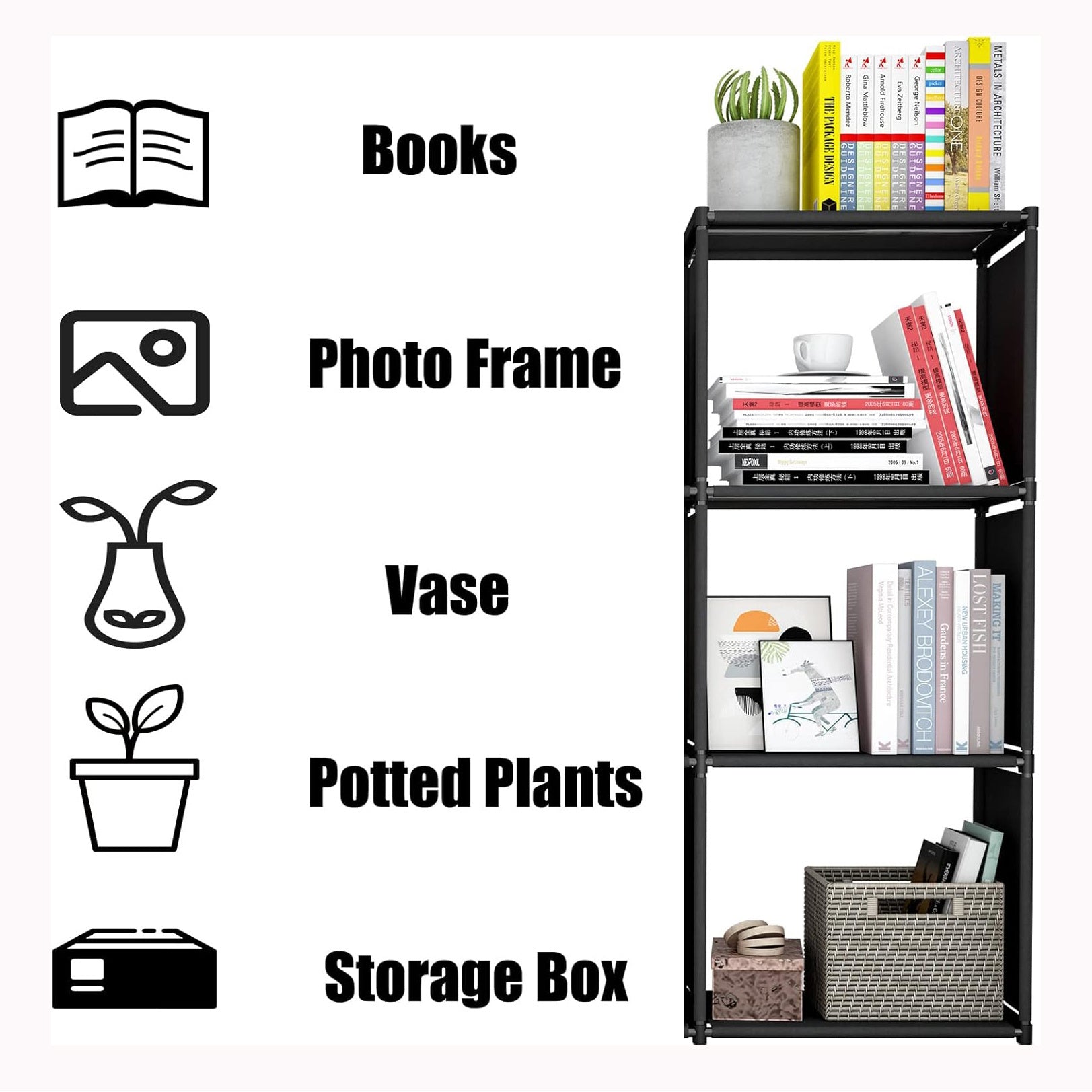 6-Cube Black Metal Bookshelf - Large Capacity, Multifunctional Storage Organizer with Easy Assembly for Home Office, Living Room, Bedroom Decor, Bookshelf Decorations