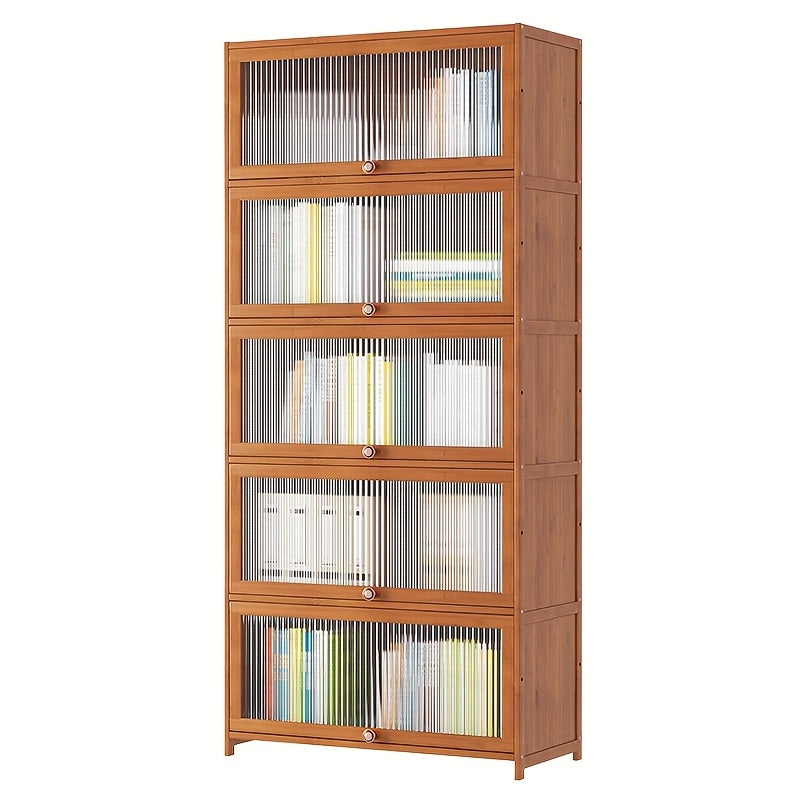 Chic 4-Tier Wooden Bookcase with Clear Acrylic Doors - Versatile Storage Organizer for Home & Office, Easy Assembly