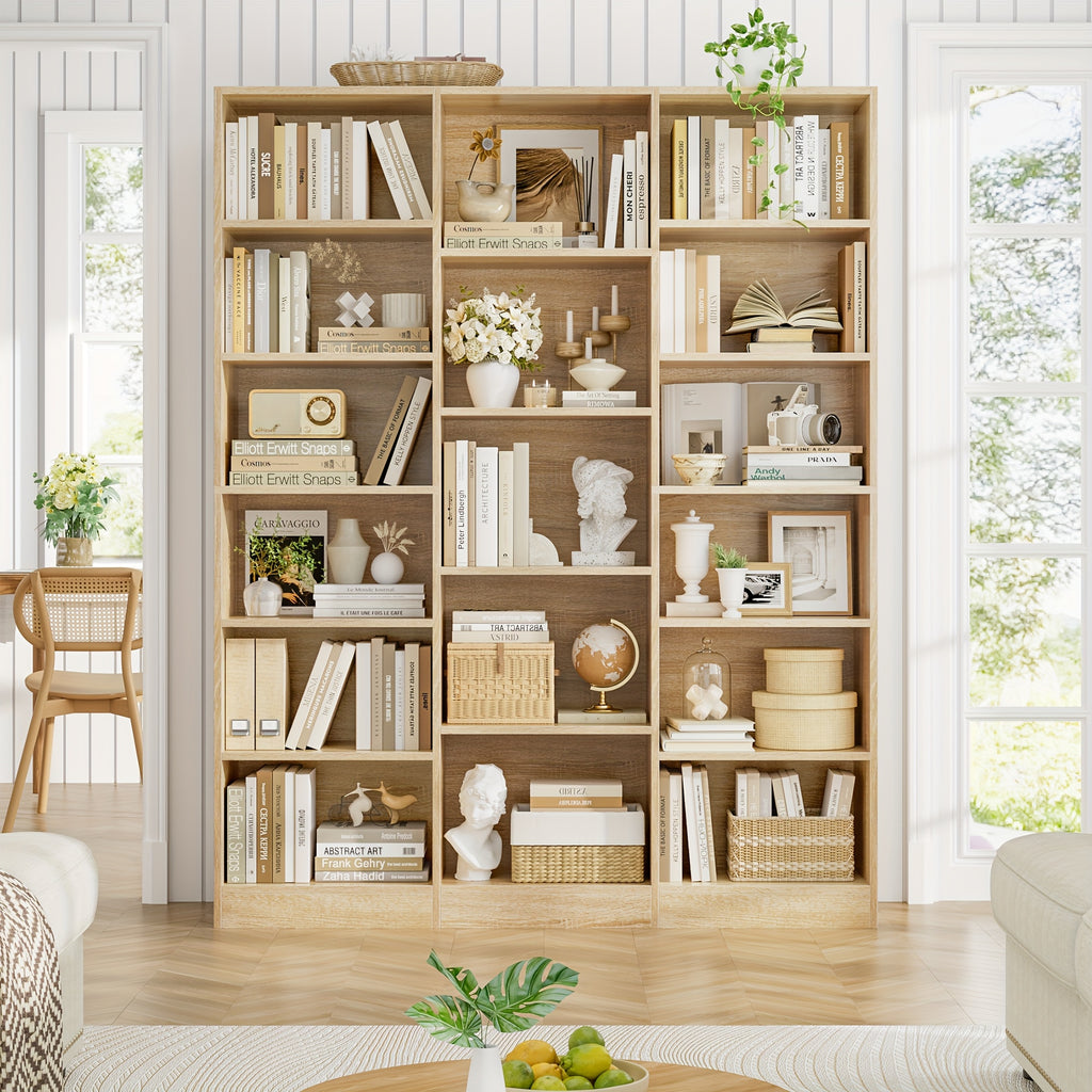 Triple Wide Bookshelf - 6-Tier 17-Shelf Solid Hardwood Bookcase, 74\
