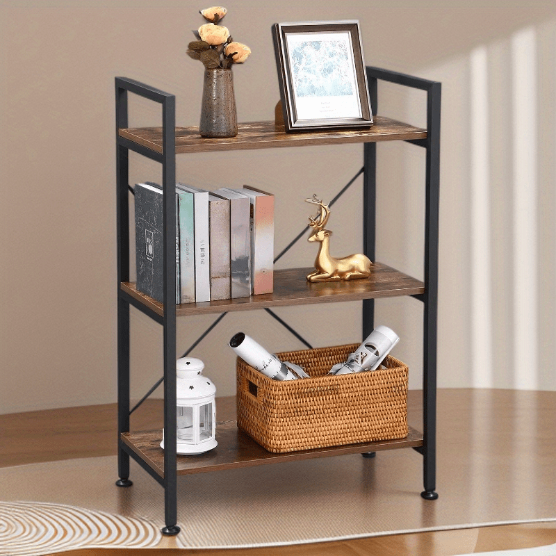 5-Story Bookcase-modern Wood And Metal Freestanding Display Stand, 27 Inch Tall Rustic Brown Storage Organizer, Suitable for Living Room, Home, Office-holds 150 Pounds, Needs Assembly, Bookcase Furnit