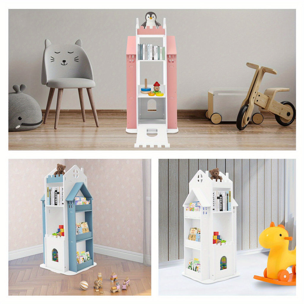 CNCEST 360° Rotating Bookshelf - Multi-Functional, Floor Standing Display for Living Room, Study, Bedroom, Library, Reading Room, School - Smooth Edges, Baffles, Assembly Required - Blue\u002FPink\u002FWhite Options, Bookshelf Decorations