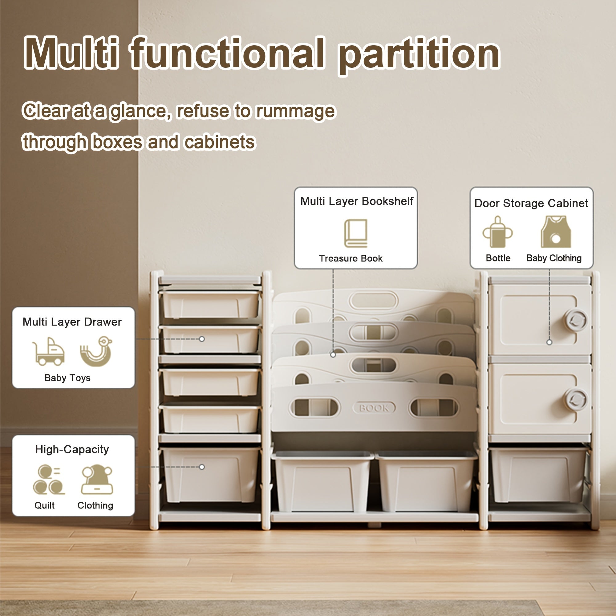 Storage Rack with 8 Detachable Boxes, 4 Layers Of Book Storage Rack And 2 Cabinets for Storage, Bookshelf And Storage Rack, Suitable for Gaming Rooms, Bedrooms, And Rooms