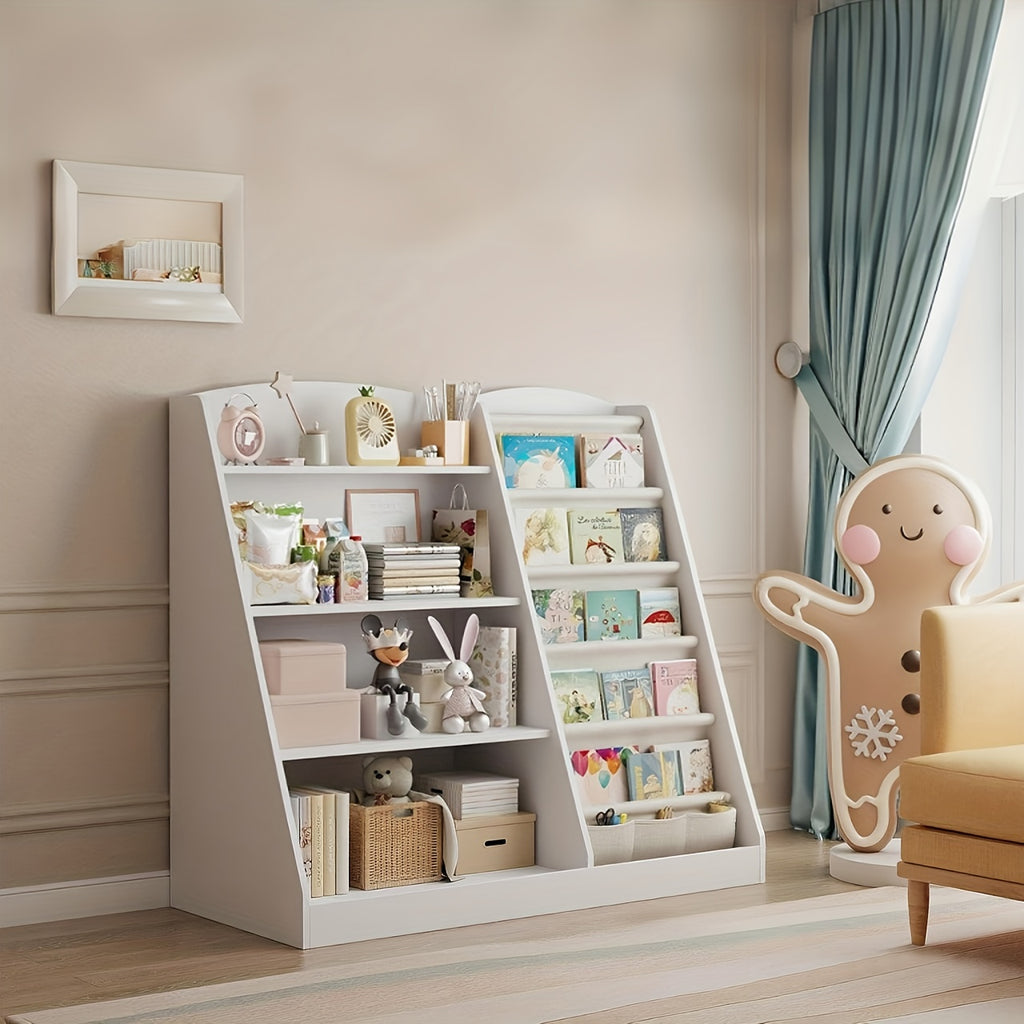 White Storage Bookshelf, Storage Cabinet, Scattered Books, Toy Shelf, Multifunctional Storage Organizer, Six Story Display Cabinet with Bookshelf, Bedroom, Living Room, Game Room, Small Room Office, Home, School Shelf, Newspaper Rack.