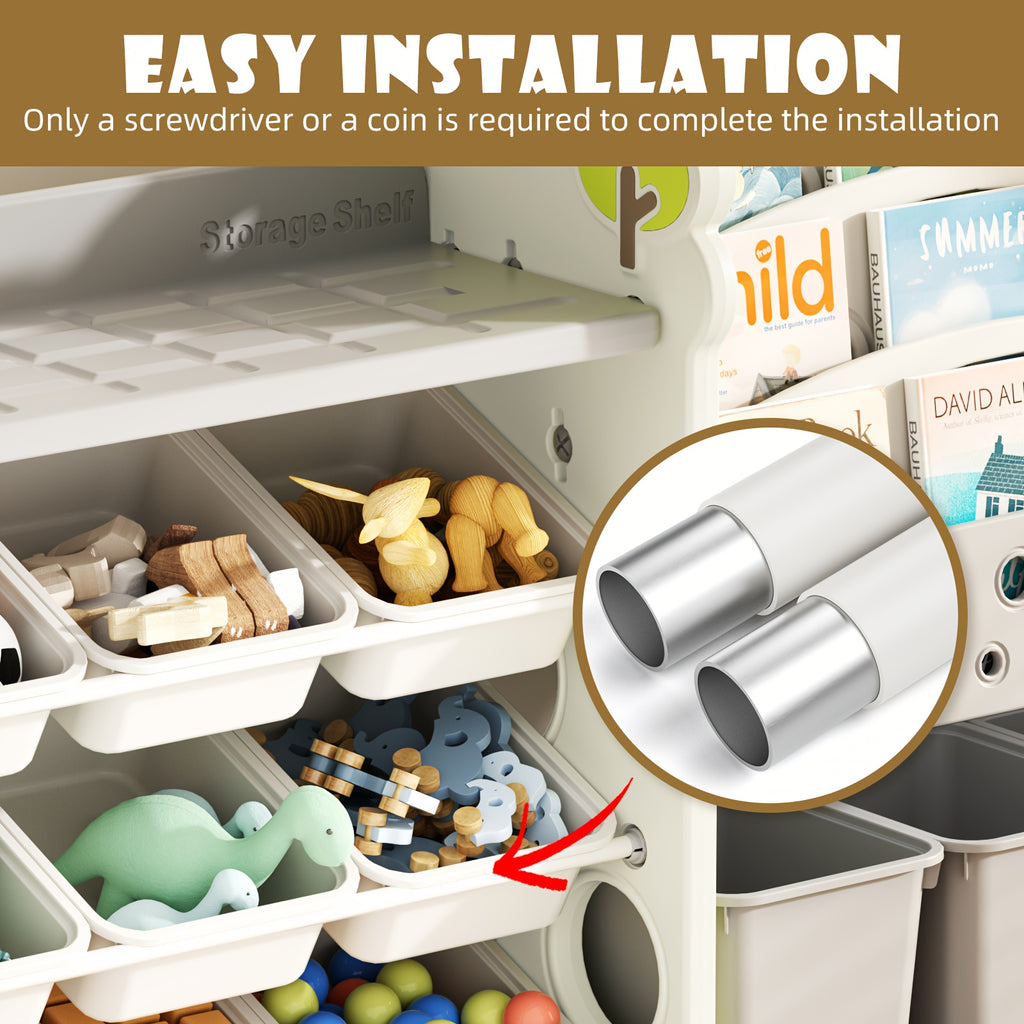 Extra Wide Kids Toy Storage Organizer with Bookcase - Large Heavy-Duty Toy Organizer, 13 Bins & 4 Box Storage, Space-Saving Bookshelf for Children's Bedroom, Playroom, Classroom - Easy-to-Clean Plastic Construction