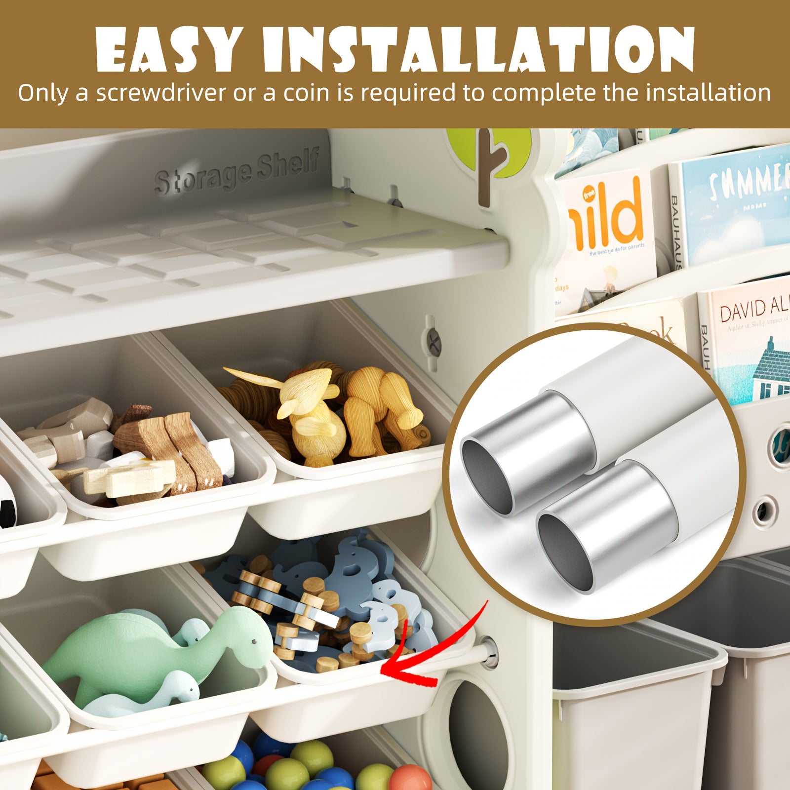 Extra Wide Kids Toy Storage Organizer with Bookcase - Large Heavy-Duty Toy Organizer, 13 Bins & 4 Box Storage, Space-Saving Bookshelf for Children's Bedroom, Playroom, Classroom - Easy-to-Clean Plastic Construction