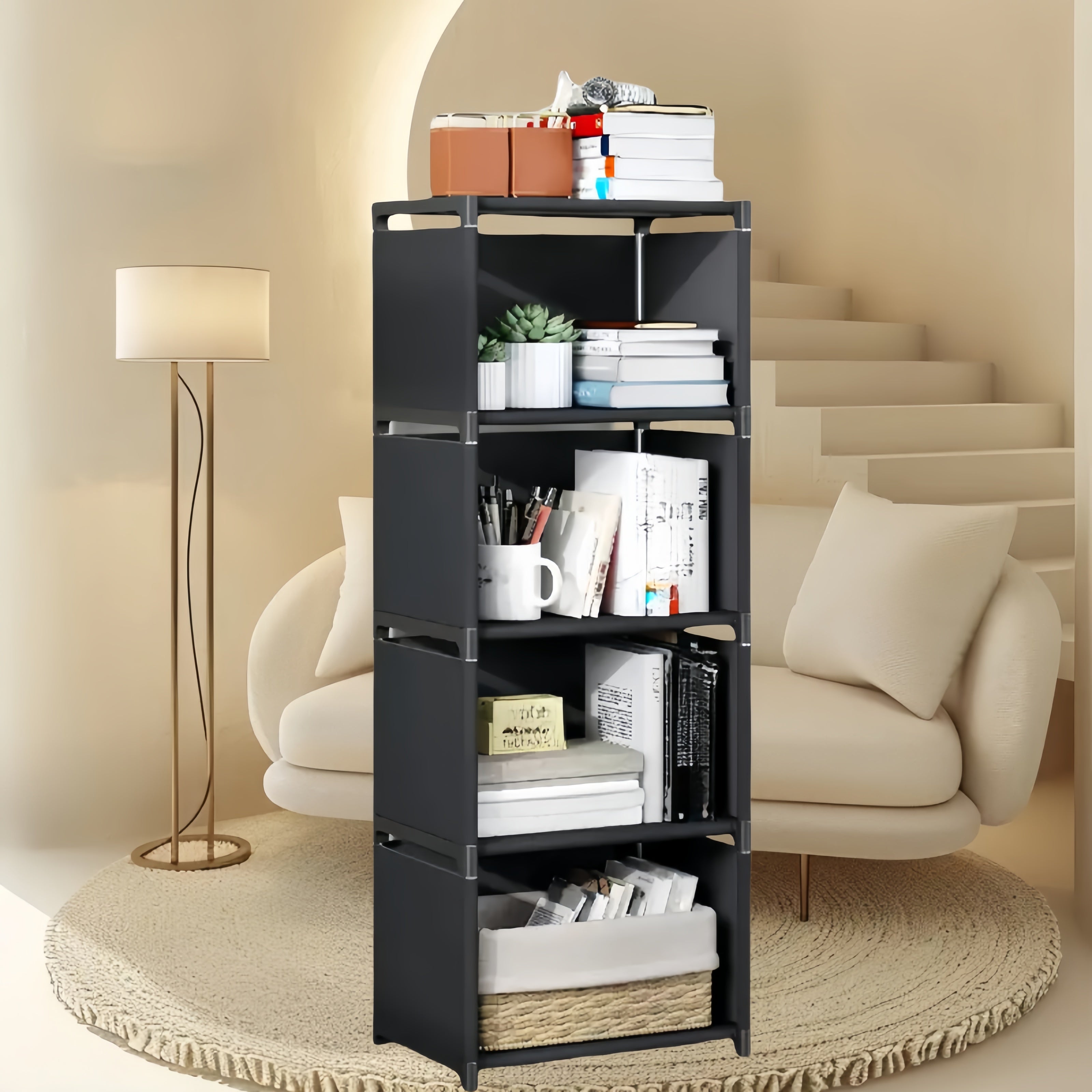 1pc White Plastic Metal Bookshelf - Compact, Easy Assembly, Vertical Design with Back Plate for Home, Office, Dorms, Rental Spaces