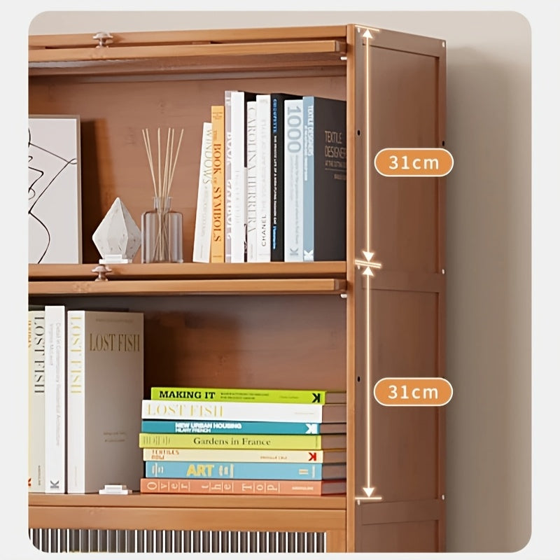 Chic 4-Tier Wooden Bookcase with Clear Acrylic Doors - Versatile Storage Organizer for Home & Office, Easy Assembly
