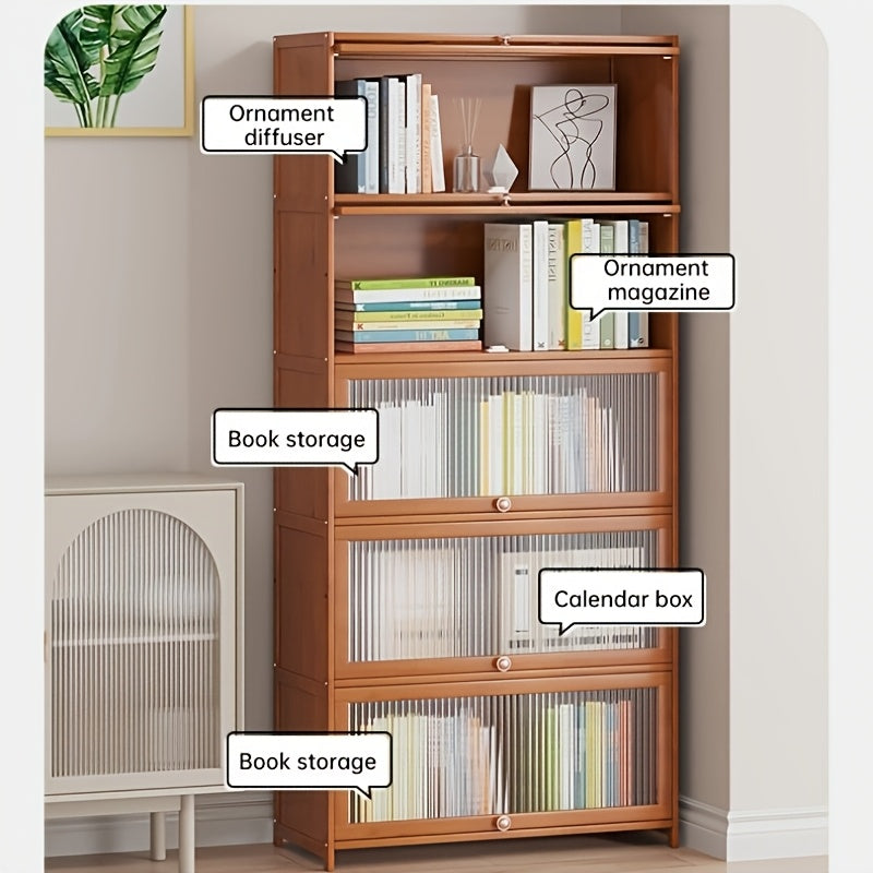 Chic 4-Tier Wooden Bookcase with Clear Acrylic Doors - Versatile Storage Organizer for Home & Office, Easy Assembly