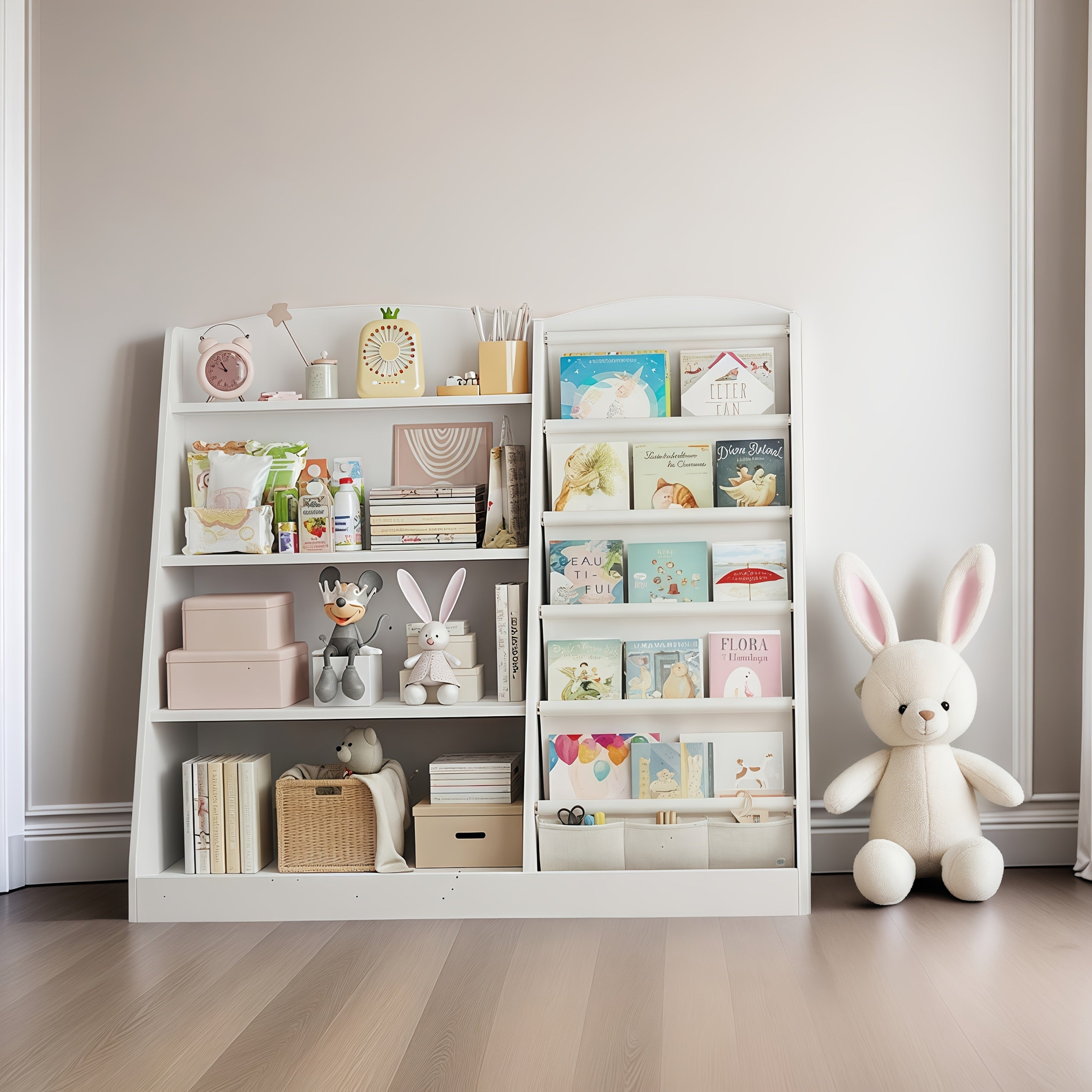 White Storage Bookshelf, Storage Cabinet, Scattered Books, Toy Shelf, Multifunctional Storage Organizer, Six Story Display Cabinet with Bookshelf, Bedroom, Living Room, Game Room, Small Room Office, Home, School Shelf, Newspaper Rack.