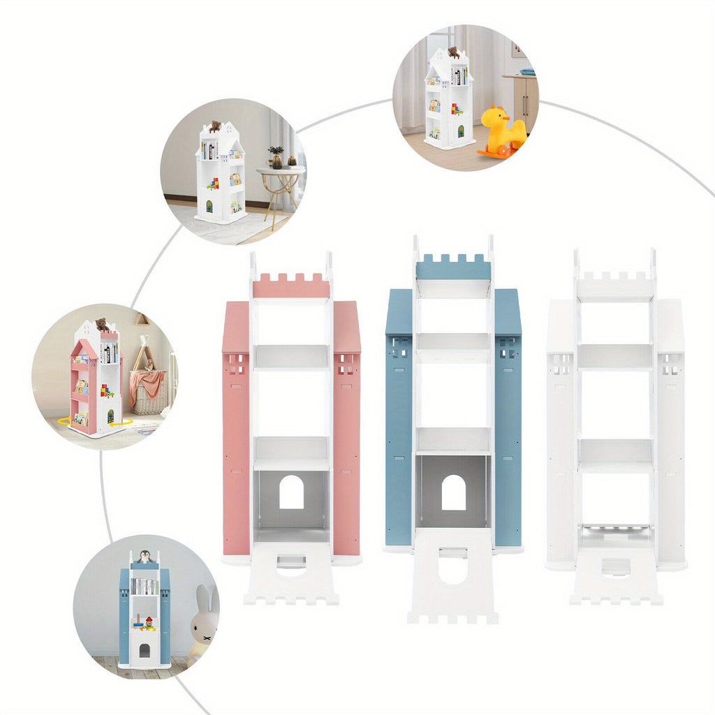 CNCEST 360° Rotating Bookshelf - Multi-Functional, Floor Standing Display for Living Room, Study, Bedroom, Library, Reading Room, School - Smooth Edges, Baffles, Assembly Required - Blue\u002FPink\u002FWhite Options, Bookshelf Decorations