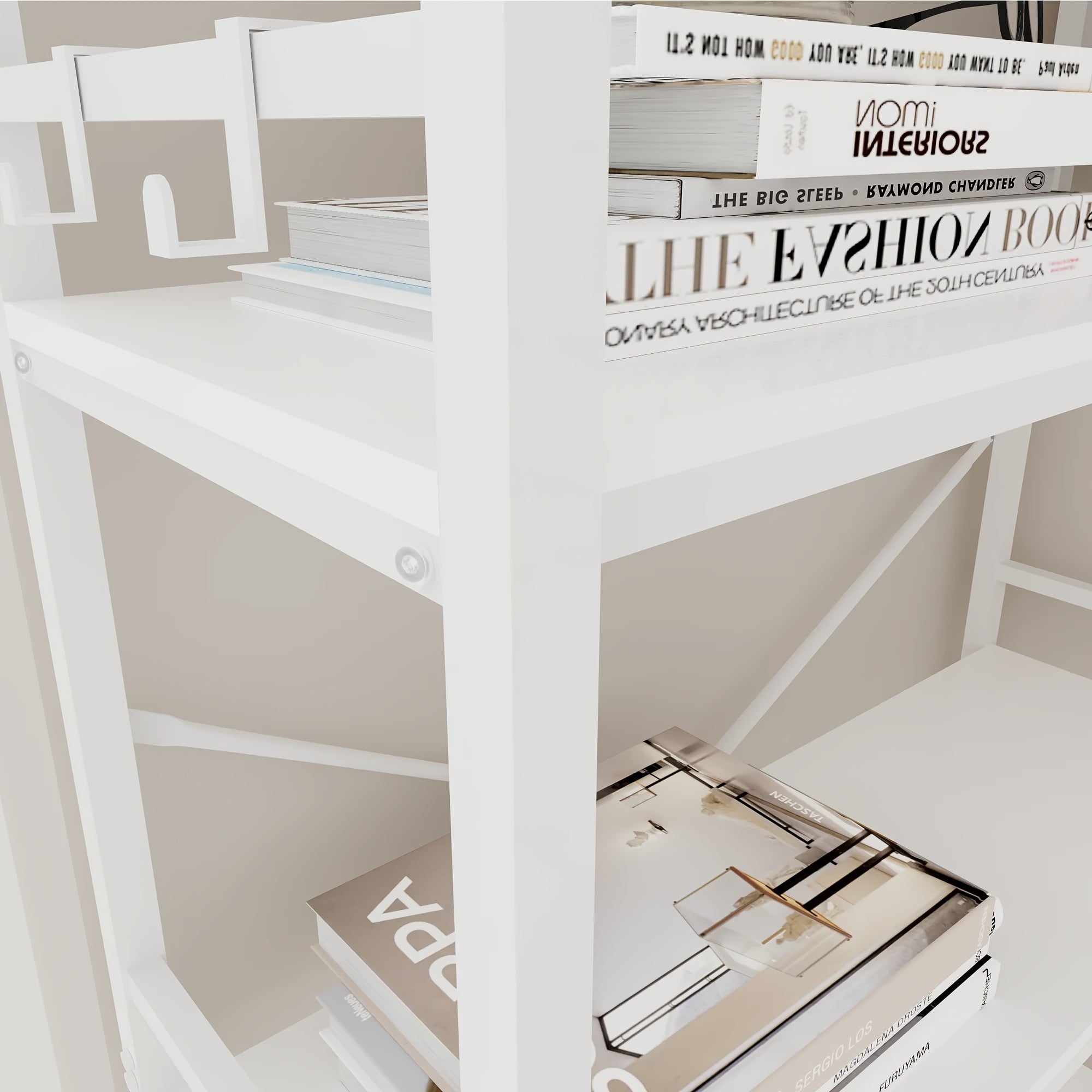 Reversible Corner Bookcase with 5 Layers, 4 Hooks, 65 Inch Industrial Style Bookcase, Suitable for Living Room