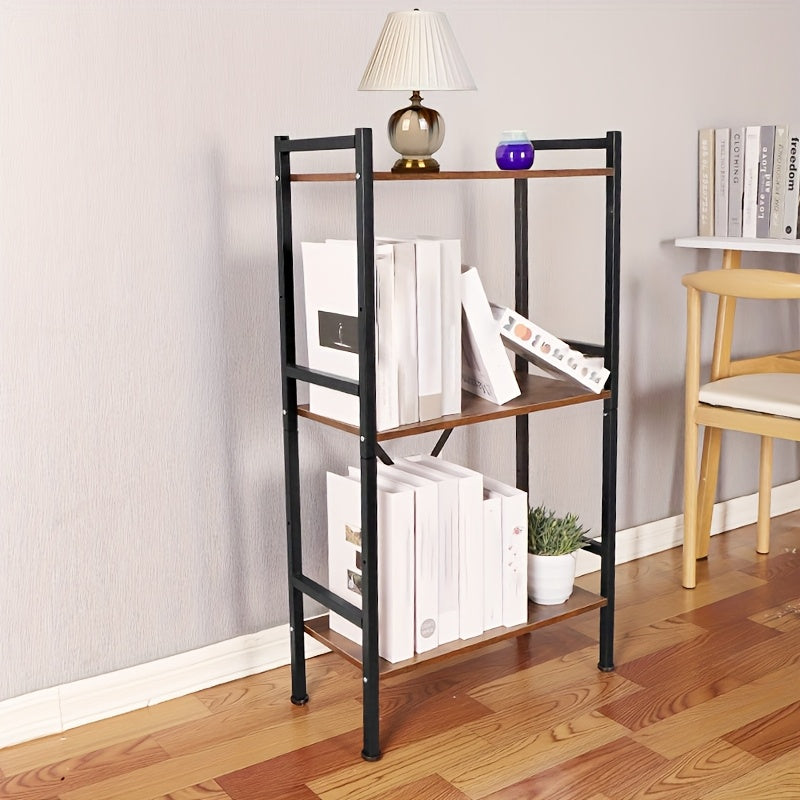 Adjustable 3-Tier Metal Bookshelf with X-Style Reinforced Shelves - Freestanding, Easy Assembly, Sturdy Black Finish for Office, Living Room, Bedroom Storage, Bookcase Furniture, Versatile Shelving Unit, Modern Aesthetic, Durable Construction