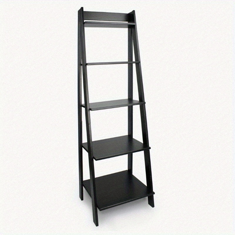Solid Wood 5-Shelf Ladder Bookcase - Modern Black Bookshelf with Sturdy A-Frame Design, Space-Saving Vertical Storage for Home Office, Living Room, Dorm - Easy Assembly, Compact Bookcase for Small Spaces (Assembled Height \u003C27\