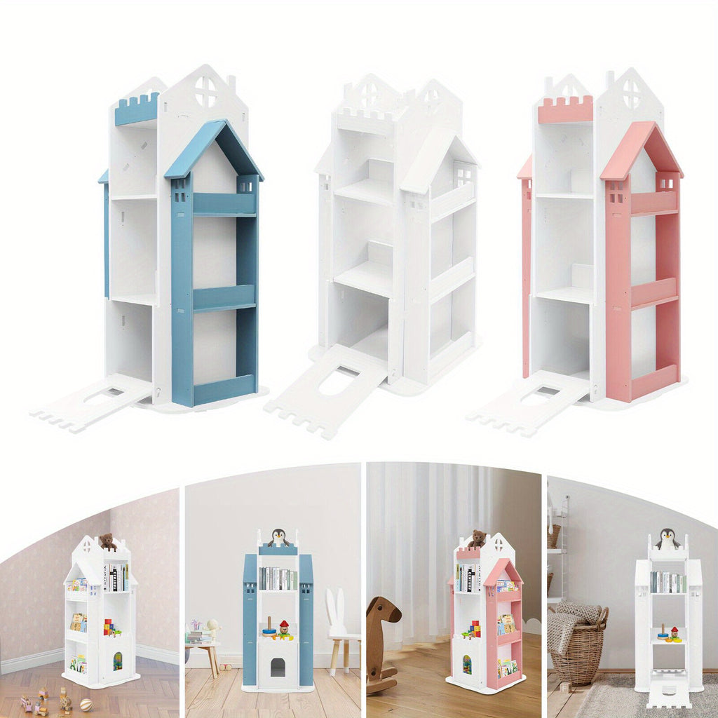 CNCEST 360° Rotating Bookshelf - Multi-Functional, Floor Standing Display for Living Room, Study, Bedroom, Library, Reading Room, School - Smooth Edges, Baffles, Assembly Required - Blue\u002FPink\u002FWhite Options, Bookshelf Decorations