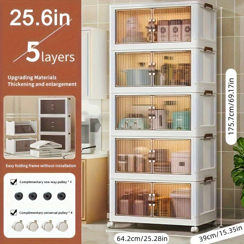 Five layers storage cabinet, household clothing storage cabinet, bedroom organizer, multifunctional snack rack, folding organizer, household kitchen storage rack, living room bookshelf, multi-layer storage rack