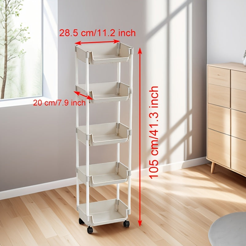 1 Piece Five-Layer Movable Bookshelf, Floor-standing Table Trolley, Easy Assembly, Suitable for Bathroom, Kitchen, Bedroom, Perfect for Organizing Books and Magazines - Fashion Design