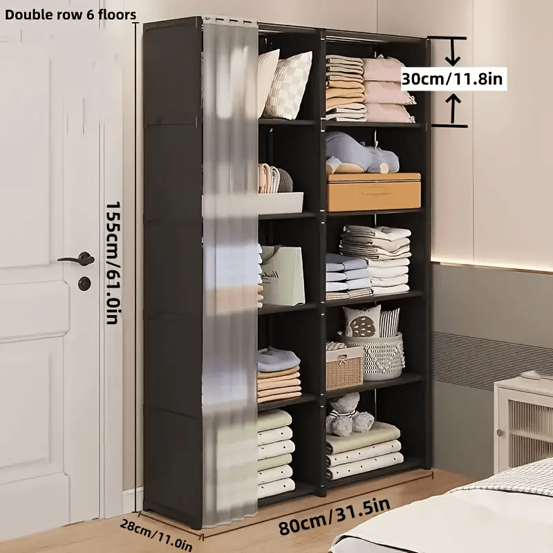 6-story single and double row easy to assemble bookshelf, household simple clothing storage wardrobe, multifunctional dust-proof miscellaneous cabinet, suitable for offices, classrooms, rental houses,