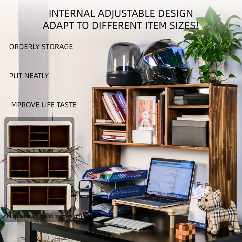 Sturdy New Zealand Pine Desktop Bookshelf - Rustic Natural Wood Finish, Multi-Compartment Organizer for Office, Dorm & Home Use, Easy Assembly