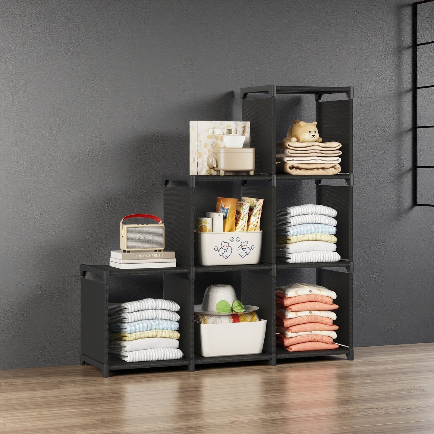 Heavy-Duty 22.05LB Capacity Black Metal Storage Rack Bookcase - Freestanding Floor Shelf with 3-Tier Shelves, 27\