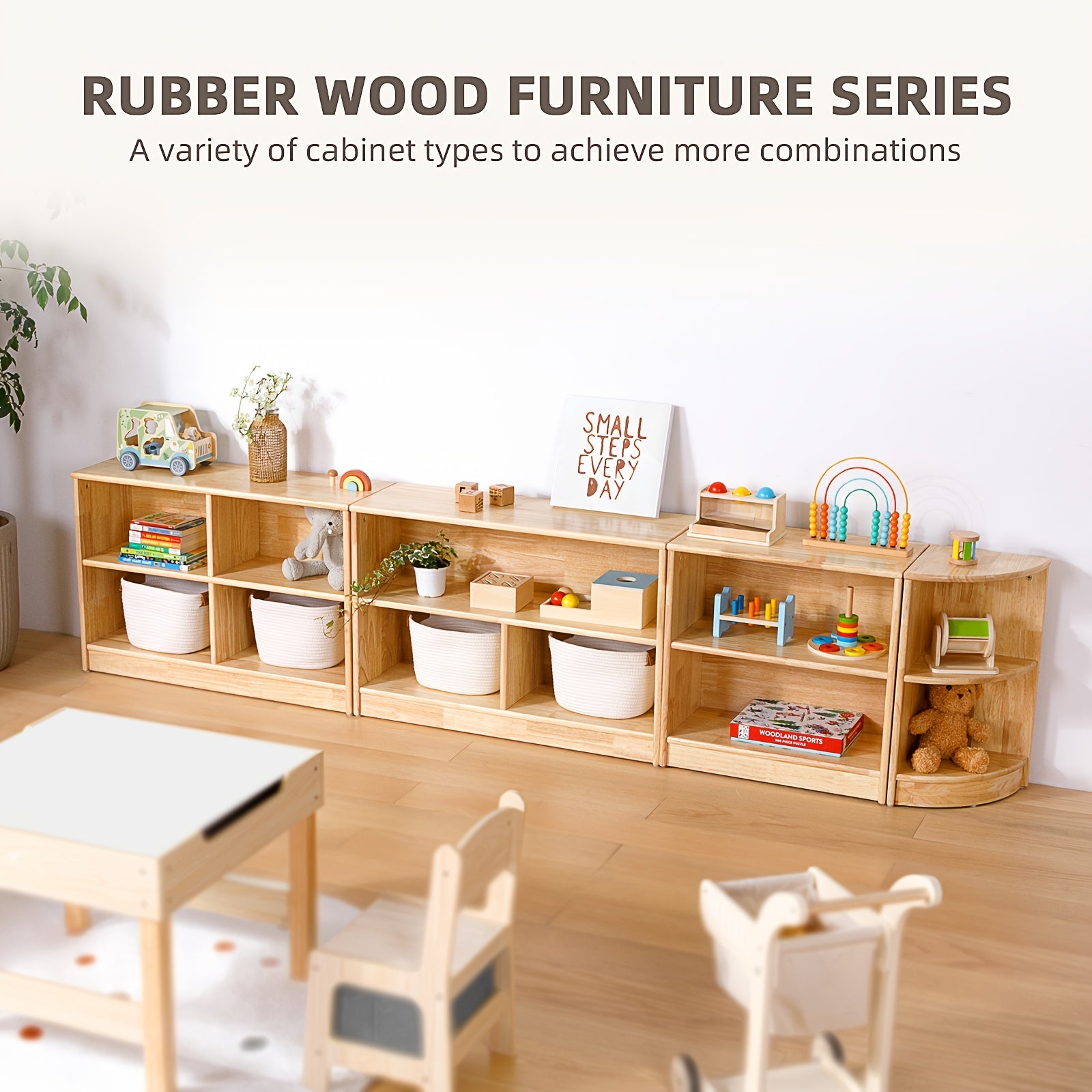 All Rubber Wood Bookshelf And Toy Storage, 35.4\