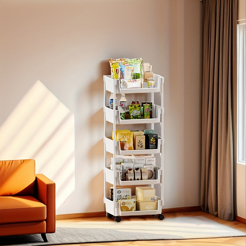1 Piece Five-Layer Movable Bookshelf, Floor-standing Table Trolley, Easy Assembly, Suitable for Bathroom, Kitchen, Bedroom, Perfect for Organizing Books and Magazines - Fashion Design