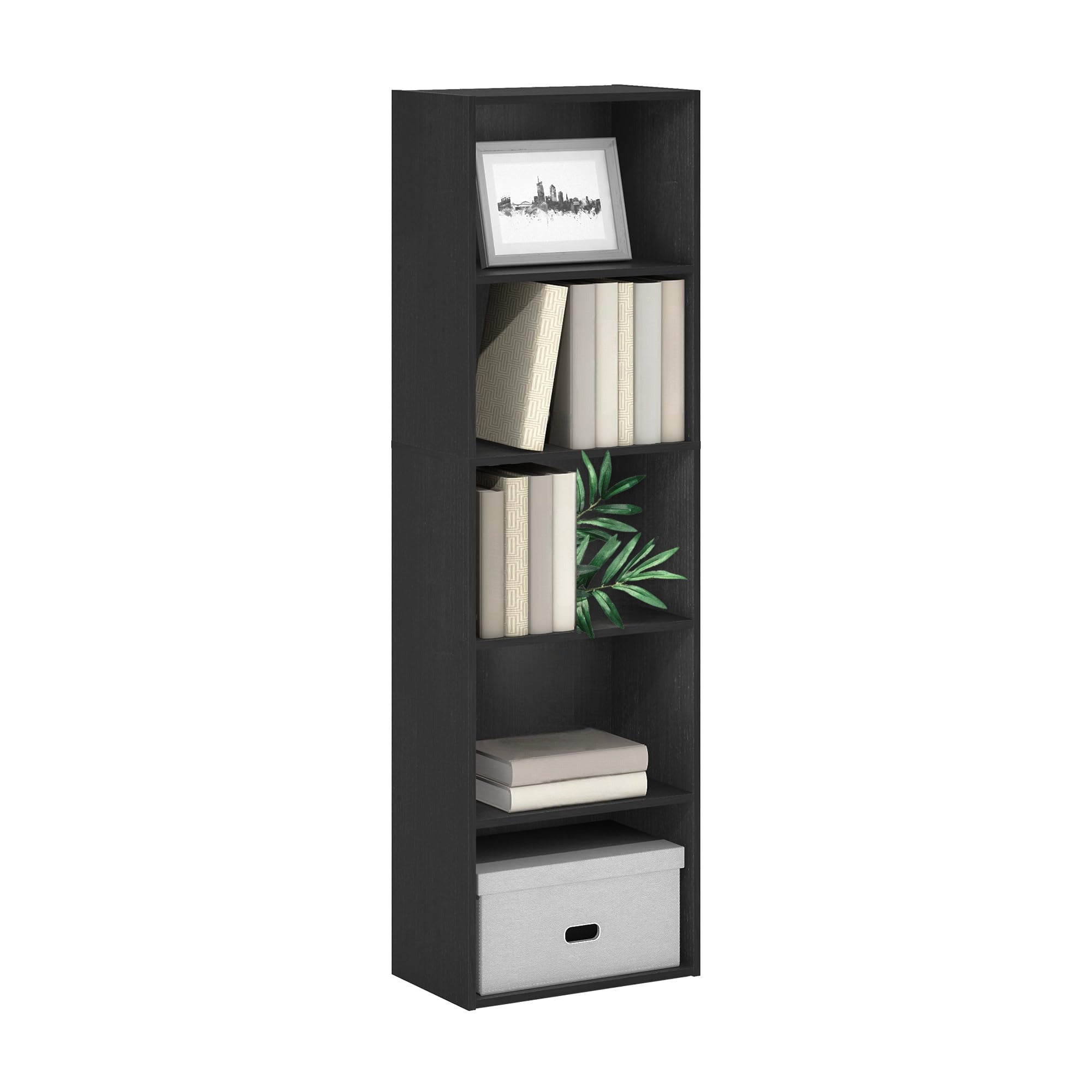 Made in Malaysia, 5-Tier Wooden Bookcase, Sturdy Storage Shelf, Easy Assembly, Bookshelf Organizer for Living Room, Bedroom, Office, or Library