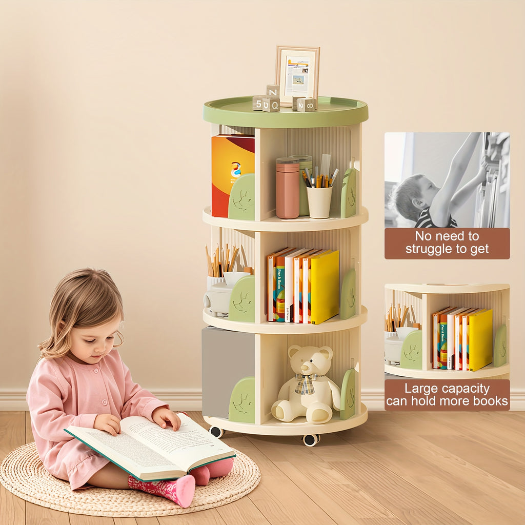 1pc Movable Bookcase, 2\u002F3 Tier Tableside Bookcase, Floor Desk Trolley On Wheels, Durable Book Storage Rack, Office School Supplies Storage Shelf, Green\u002FBrown, Suitable for Pencil Holder, Textbooks, Document Storage, Office Supplies Storage