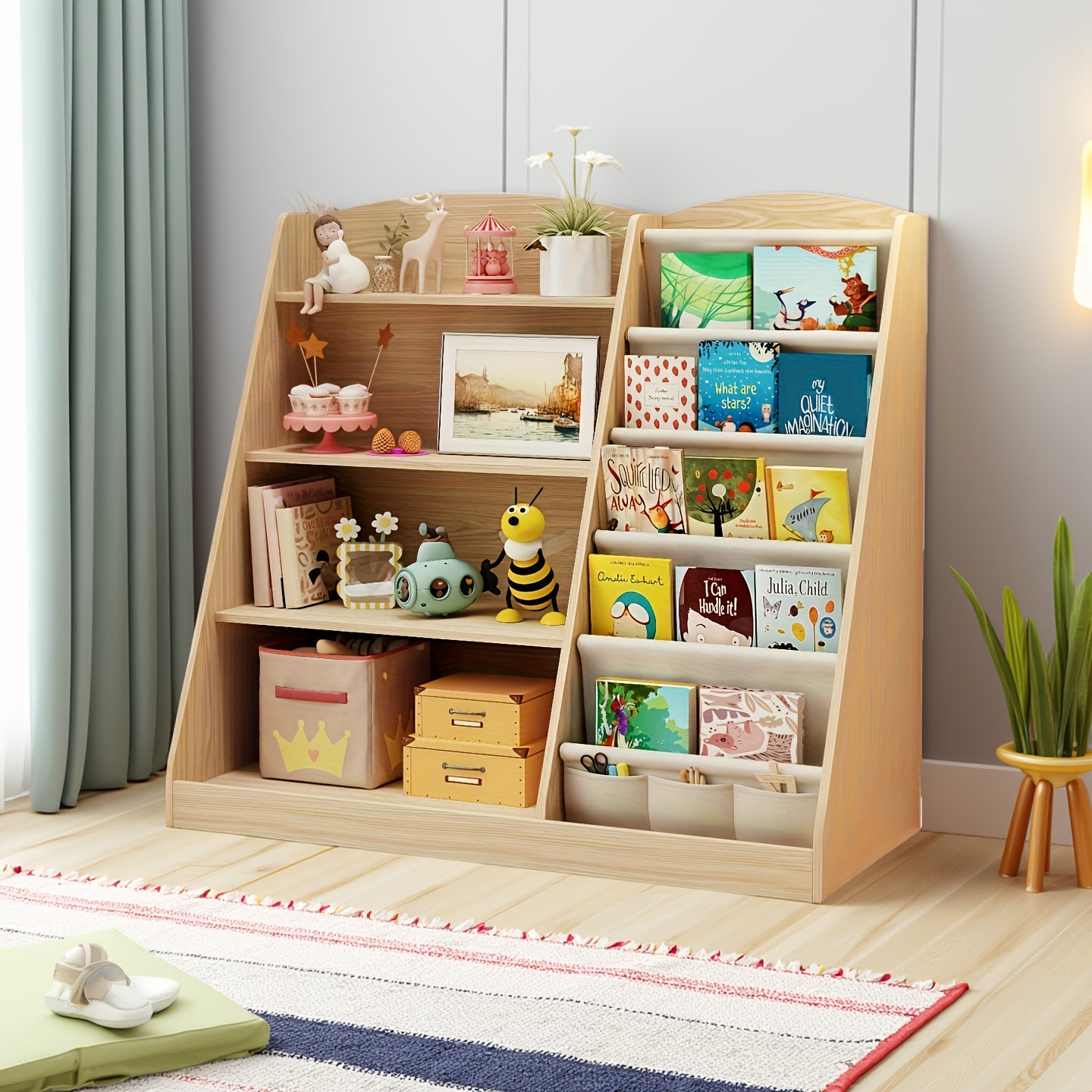 White Storage Bookshelf, Storage Cabinet, Scattered Books, Toy Shelf, Multifunctional Storage Organizer, Six Story Display Cabinet with Bookshelf, Bedroom, Living Room, Game Room, Small Room Office, Home, School Shelf, Newspaper Rack.