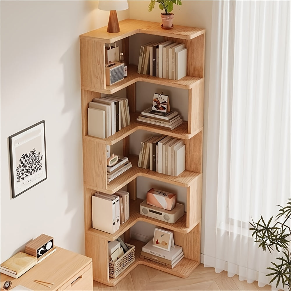 Multifunctional Solid Wood Organizer Floor Corner Cabinet, Home Corner Bookcase, Living Room Multi-layer Corner Storage Simple Bookshelf, Easy To Install - For Living Room, Bedroom, Study, Office Storage