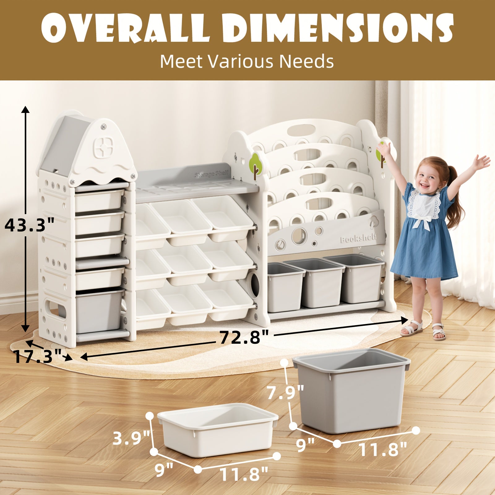 Extra Wide Kids Toy Storage Organizer with Bookcase - Large Heavy-Duty Toy Organizer, 13 Bins & 4 Box Storage, Space-Saving Bookshelf for Children's Bedroom, Playroom, Classroom - Easy-to-Clean Plastic Construction