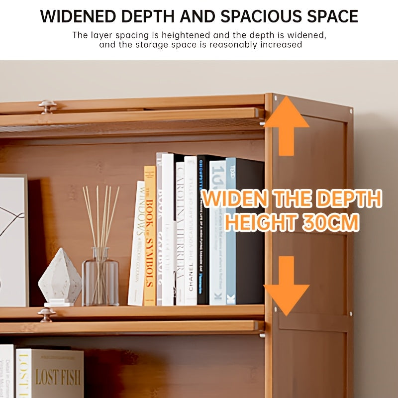 Chic 4-Tier Wooden Bookcase with Clear Acrylic Doors - Versatile Storage Organizer for Home & Office, Easy Assembly